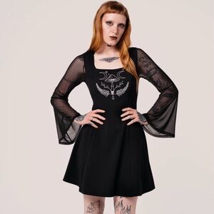 Hell Bunny Black Russula Gothic Moon & Mushroom A-Line Dress-NWT